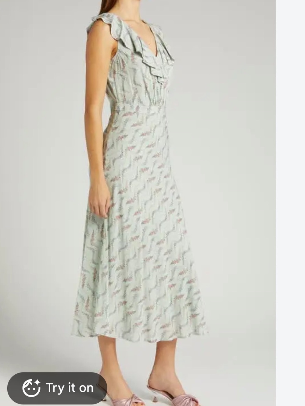 PAIGE Dusty Sage Multi Ruffle V-Neck Maxi Dress